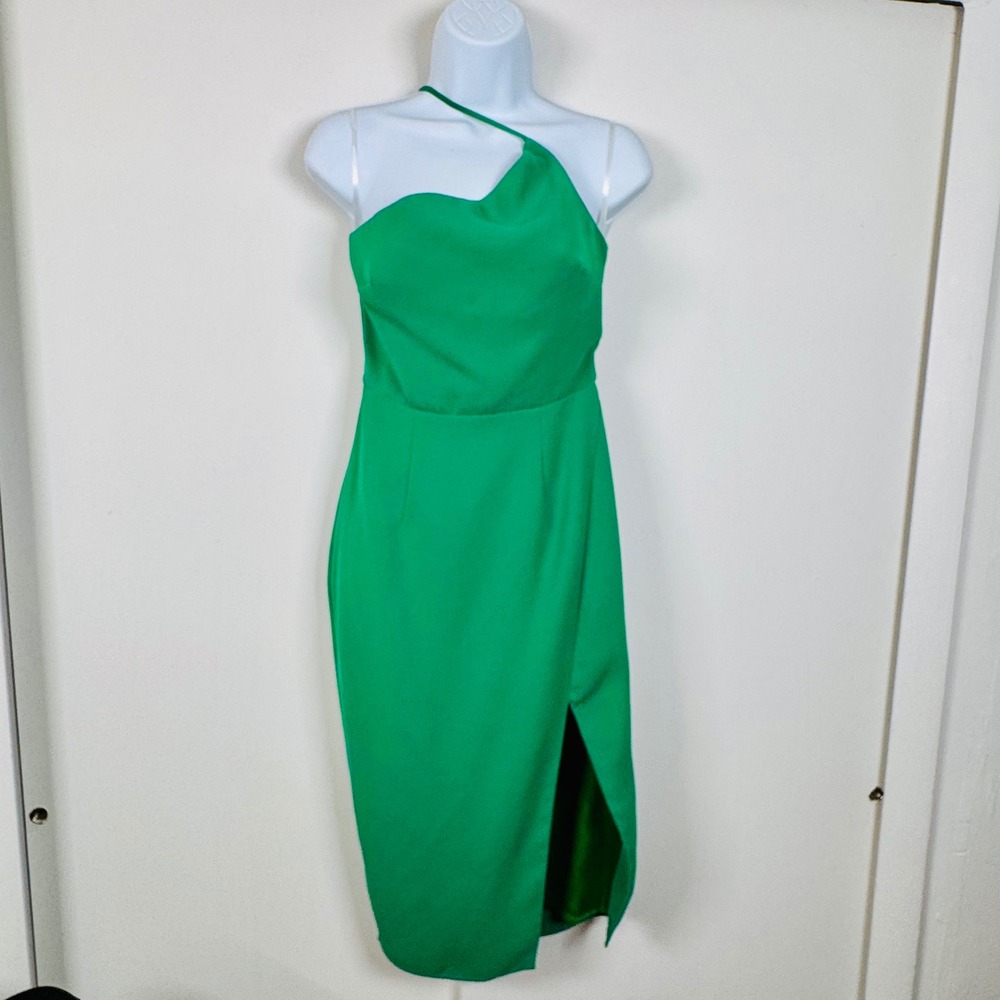 Lovers + Friends Lazo Green One Shoulder Midi Dress Slit XS Cocktail Formal SS